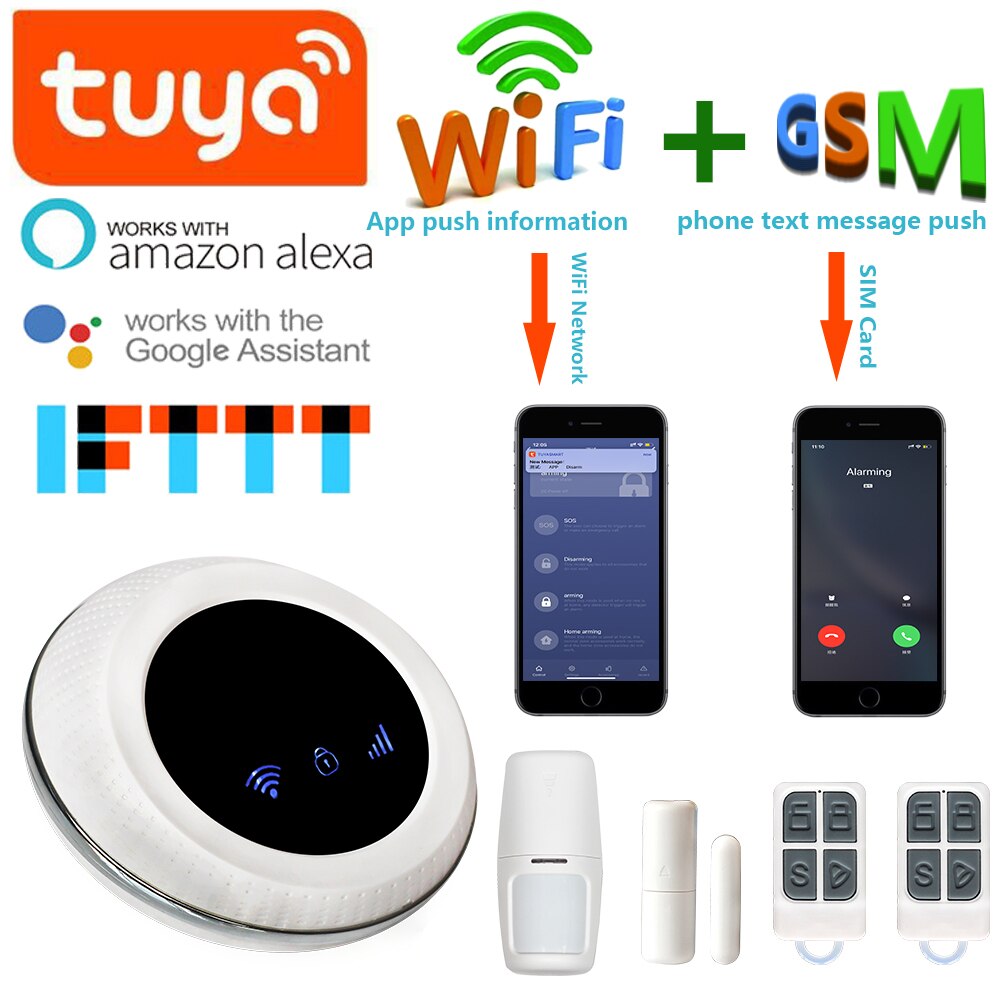 2020 New Tuya Smart Wifi GSM Wireless Smart Home Security Alarm System Compatible with Alexa