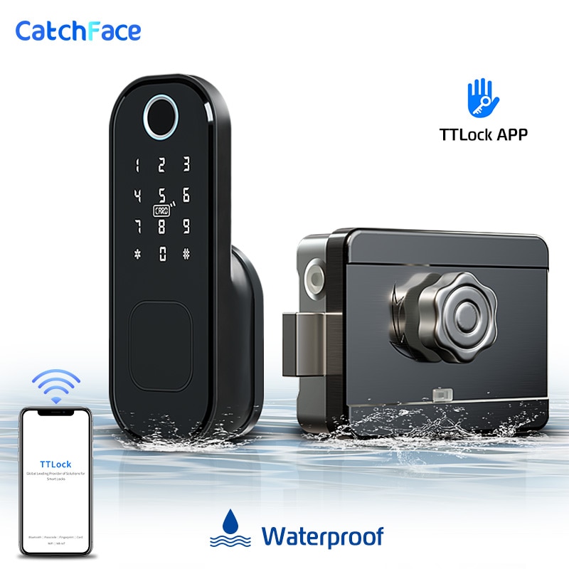 Fingerprint Door Lock Waterproof Outdoor Gate Bluetooth Lock TT Lock App Passcode Rfid Card Keyless Front Electronic Lock