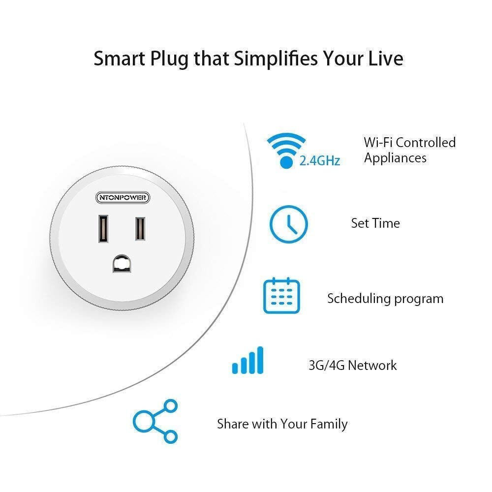 NTONPOWER WiFi Smart Plug Electrical Outlet Switch with Alexa Google Assistant US Plug Adapter Surge Protector Smart Socket