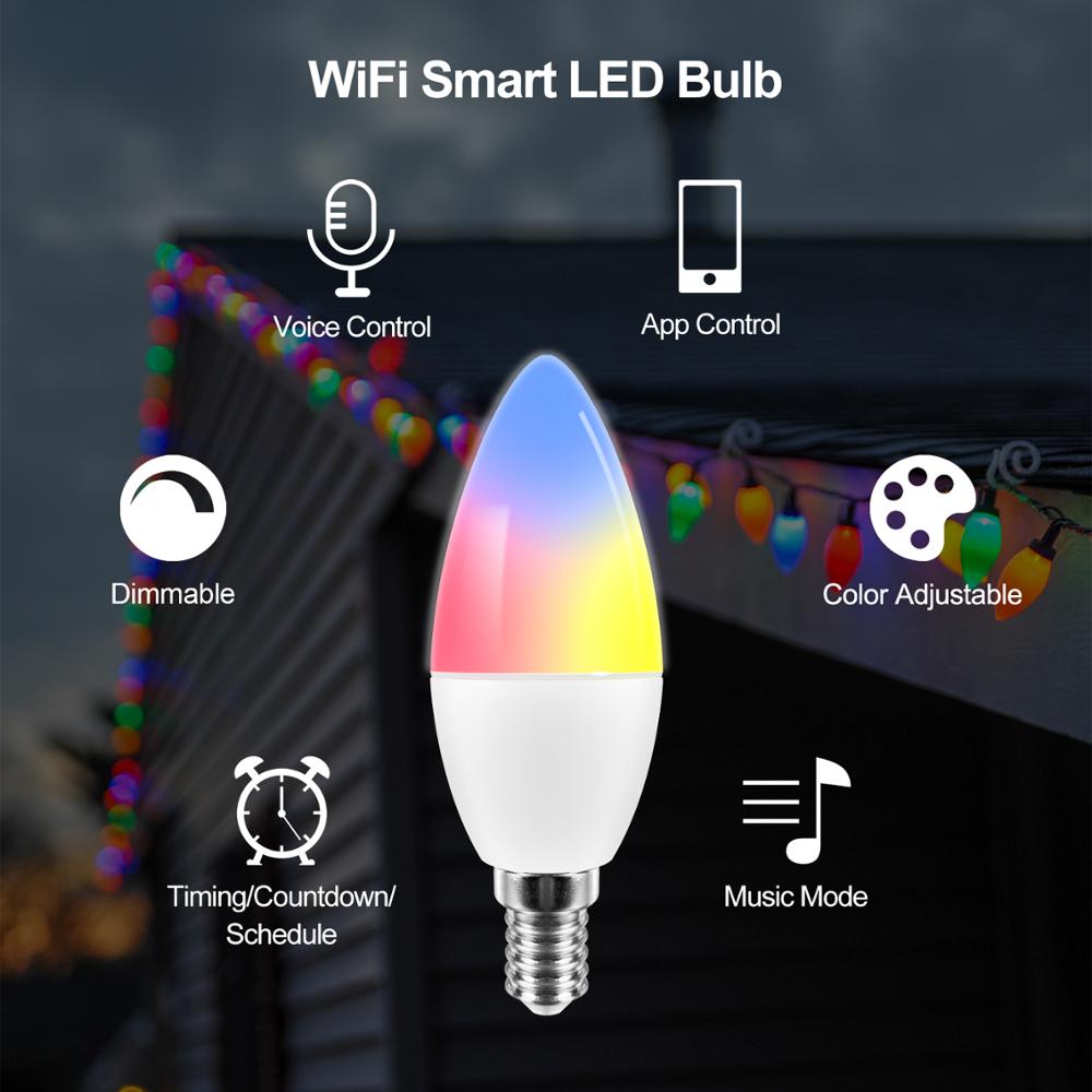 Tuya Smart Wifi LED Bulb E14, RGB Dimmable Light Bulb 4W, , Work with Alexa Echo Google Home Assistant, No Hub Required, 2 Packs