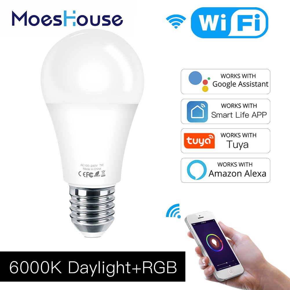 WiFi Smart LED Dimmable Lamp 7W,RGB ,Smart Life Tuya App Remote Control Work with Alexa Echo Google Home,E27