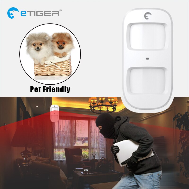 eTiger ES-D2A Wireless Pet-immnue Motion Sensor Alarm Detector For Smart Home Burglar Alarm System