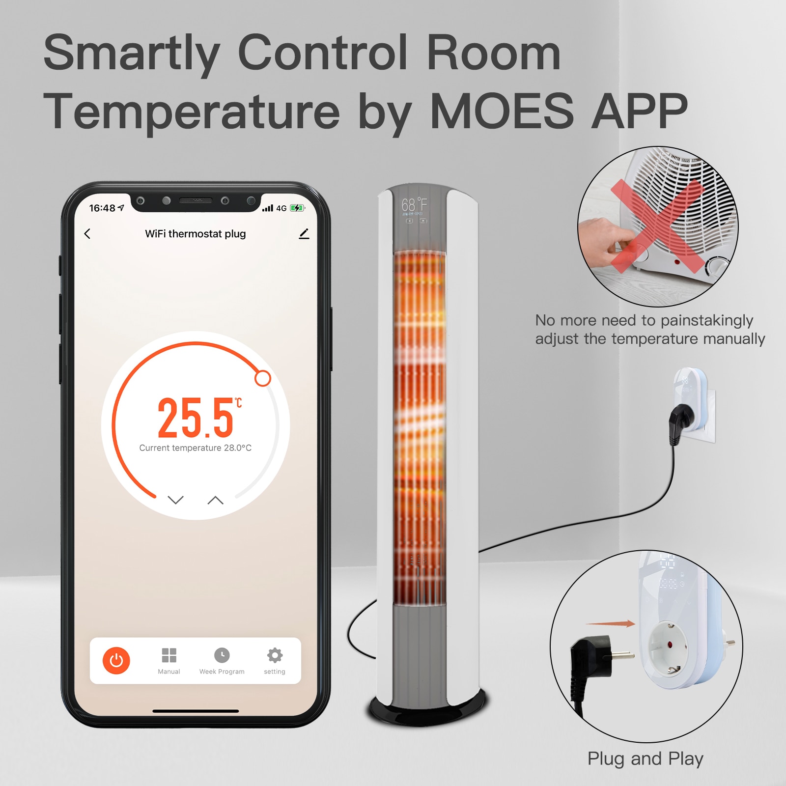 MOES Smart WiFi LED Thermostat Plug Outlet Heating a…