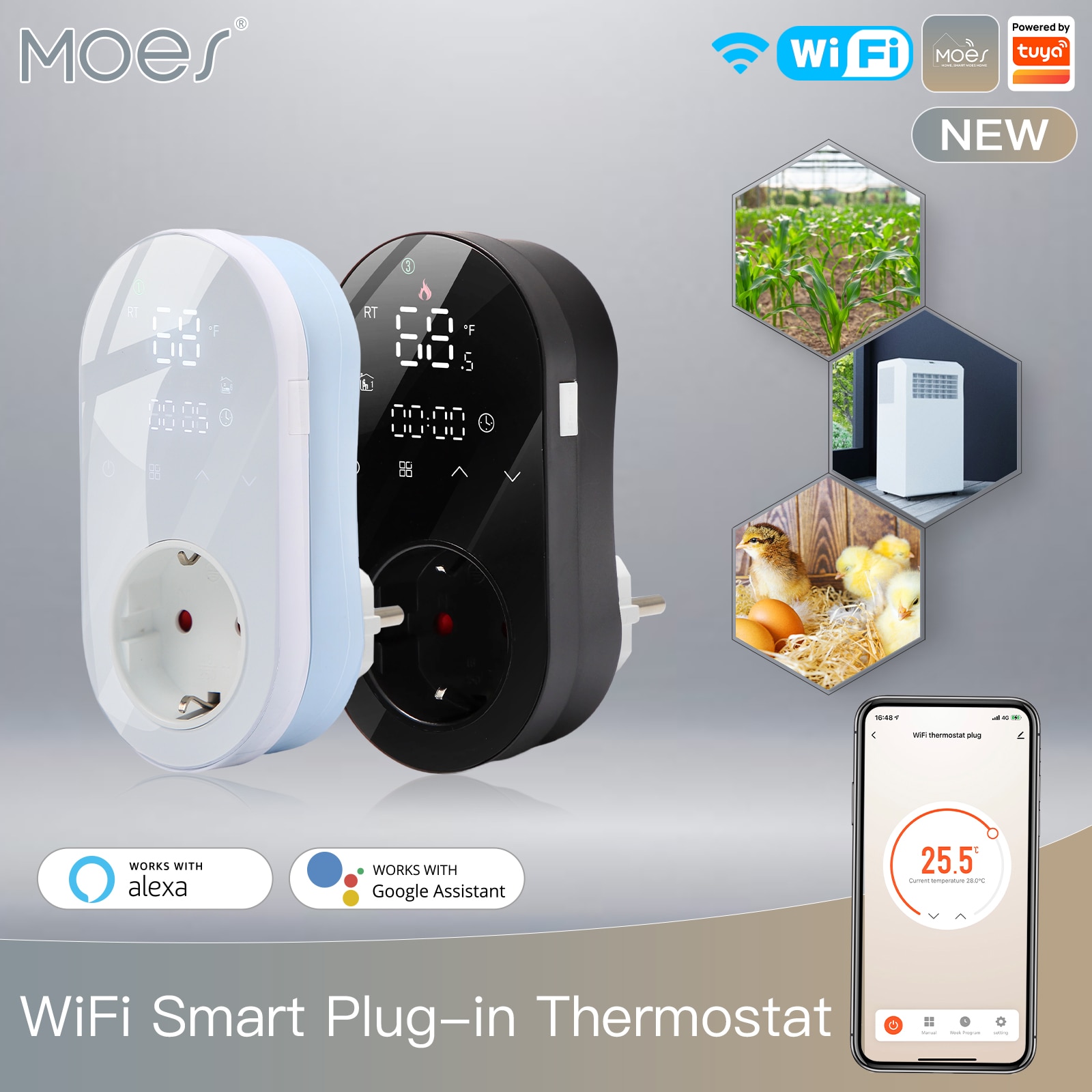 MOES Smart WiFi LED Thermostat Plug Outlet Heating a…